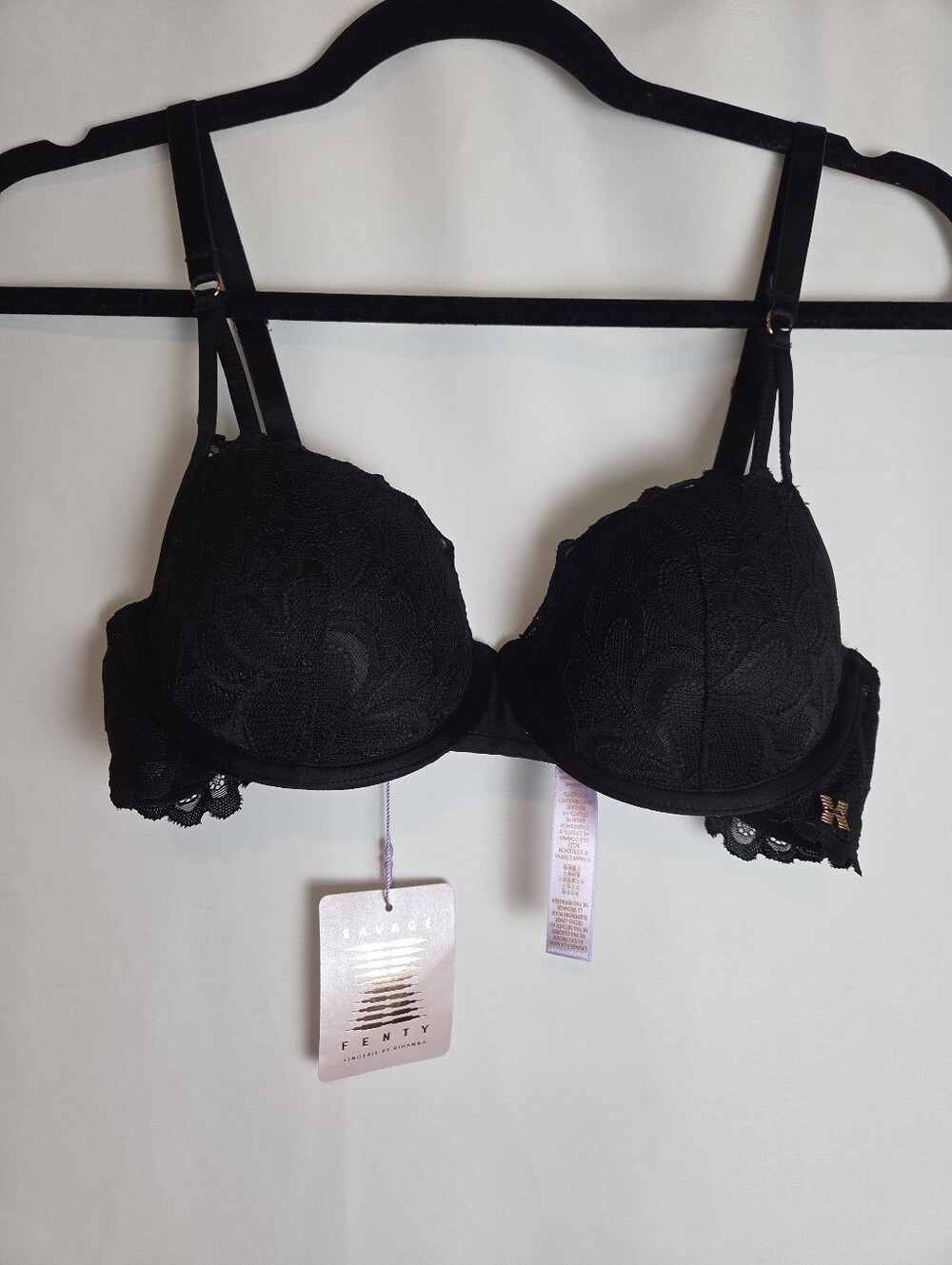 Savage X Fenty Savage Not Sorry Lightly Lined Lace Balconette Bra Black - Picture 2 of 9